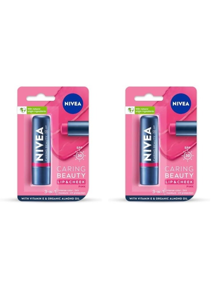 NIVEA Lip Caring Beauty Pink Lip Balm4.8g | Lip & Cheek Tint with SPF 30 (Pack of 2) - Image 1